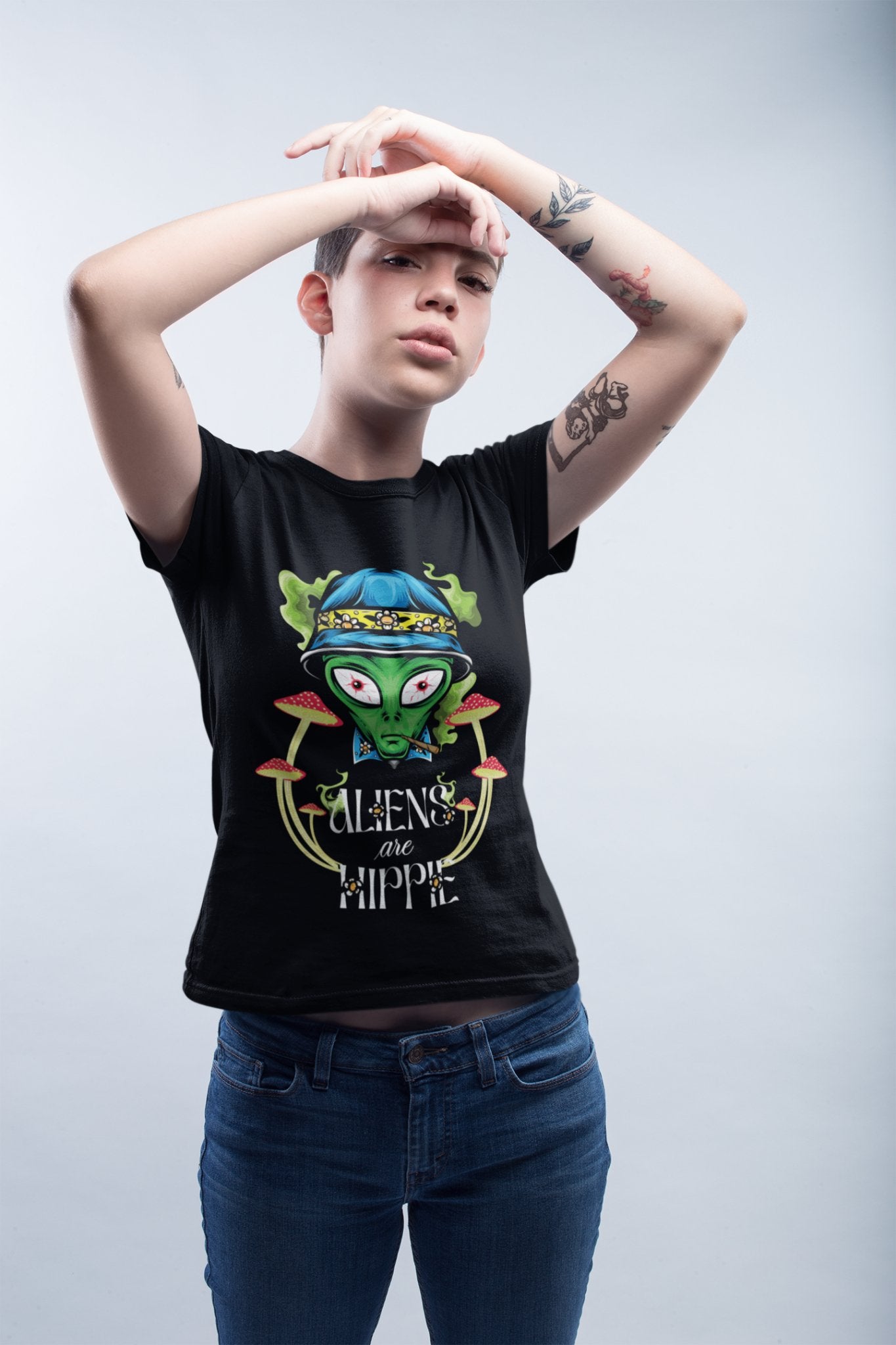 Aliens Are Hippie : Trippy Mushroom 420 Women's Regular T-shirt - Threadster World