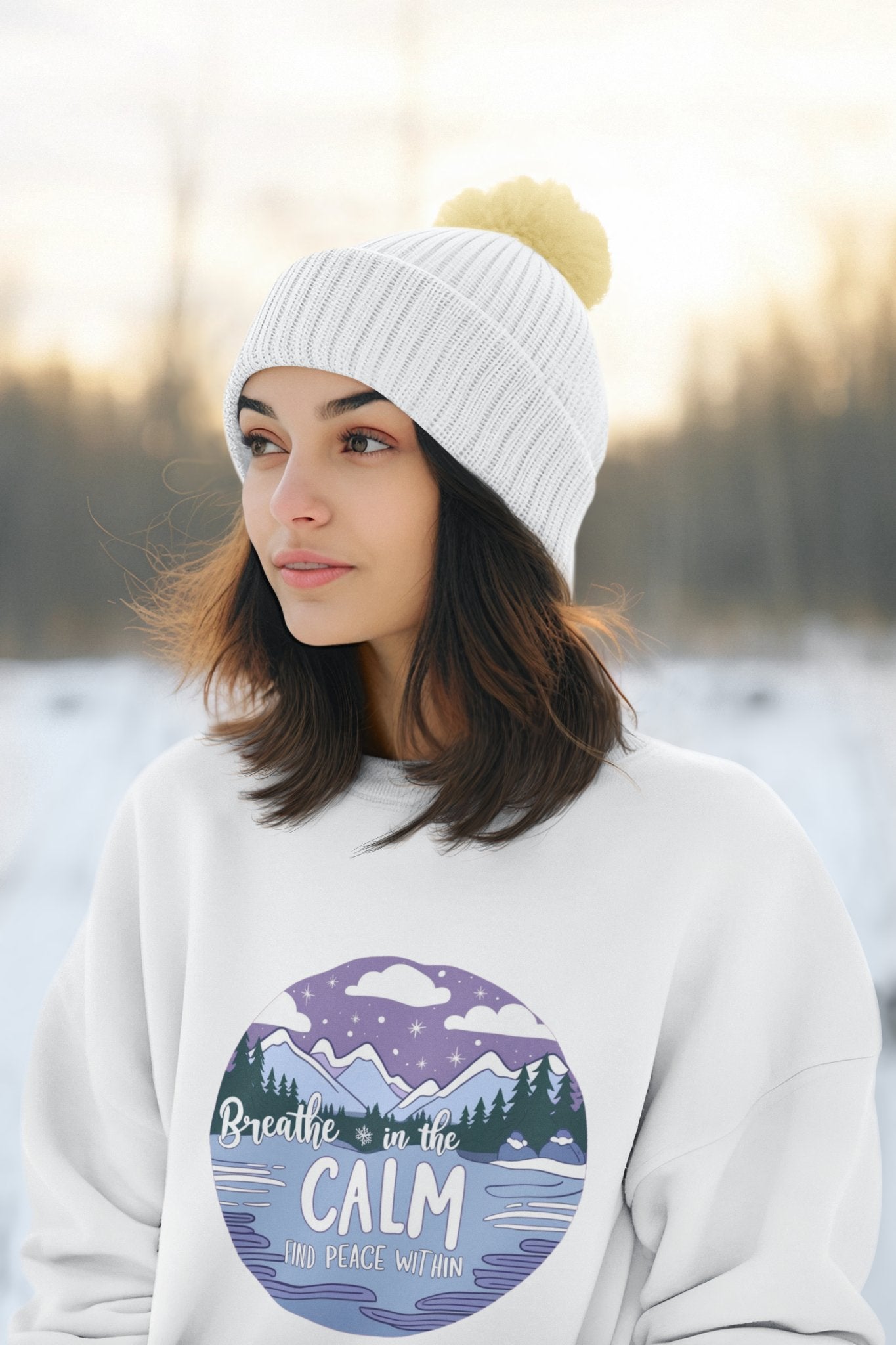 Breathe in the CALM And Peace Within - Women’s Sweatshirt - Snowy Mountain Winter Wear - Threadster World