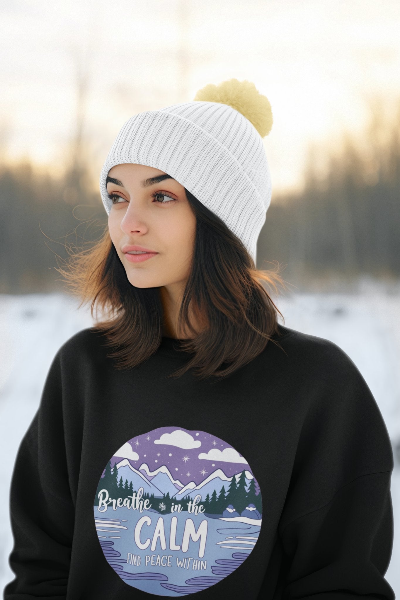 Breathe in the CALM And Peace Within - Women’s Sweatshirt - Snowy Mountain Winter Wear - Threadster World