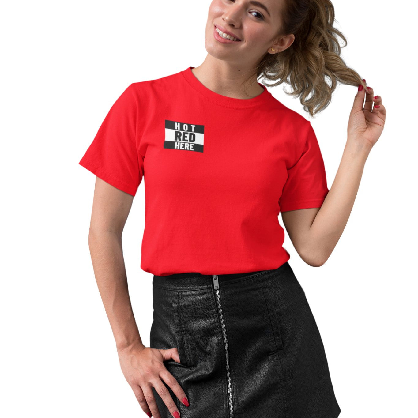 Hot Red Here Minimal Round Neck Tee - Threadster World