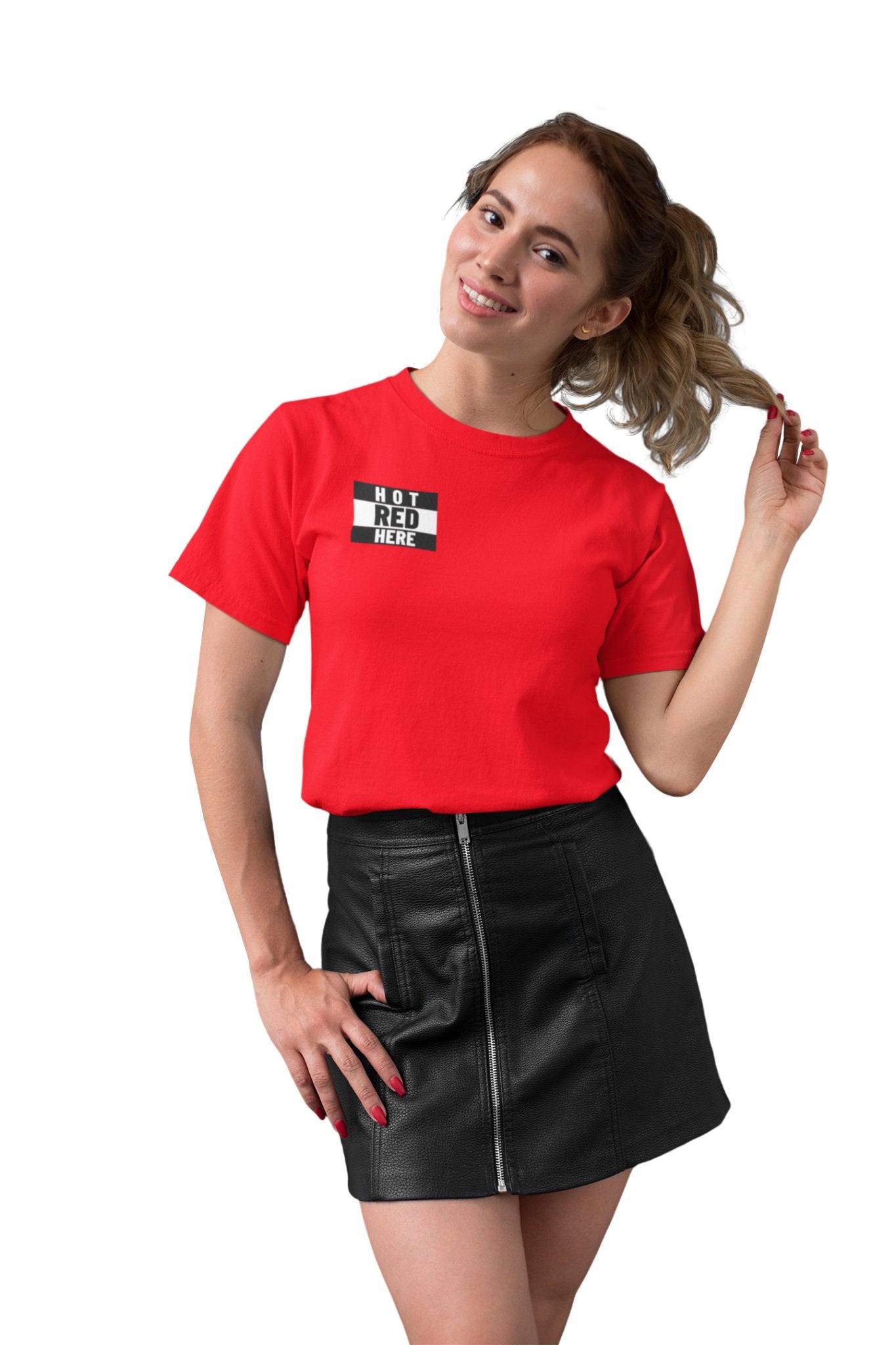 Hot Red Here Minimal Round Neck Tee - Threadster World