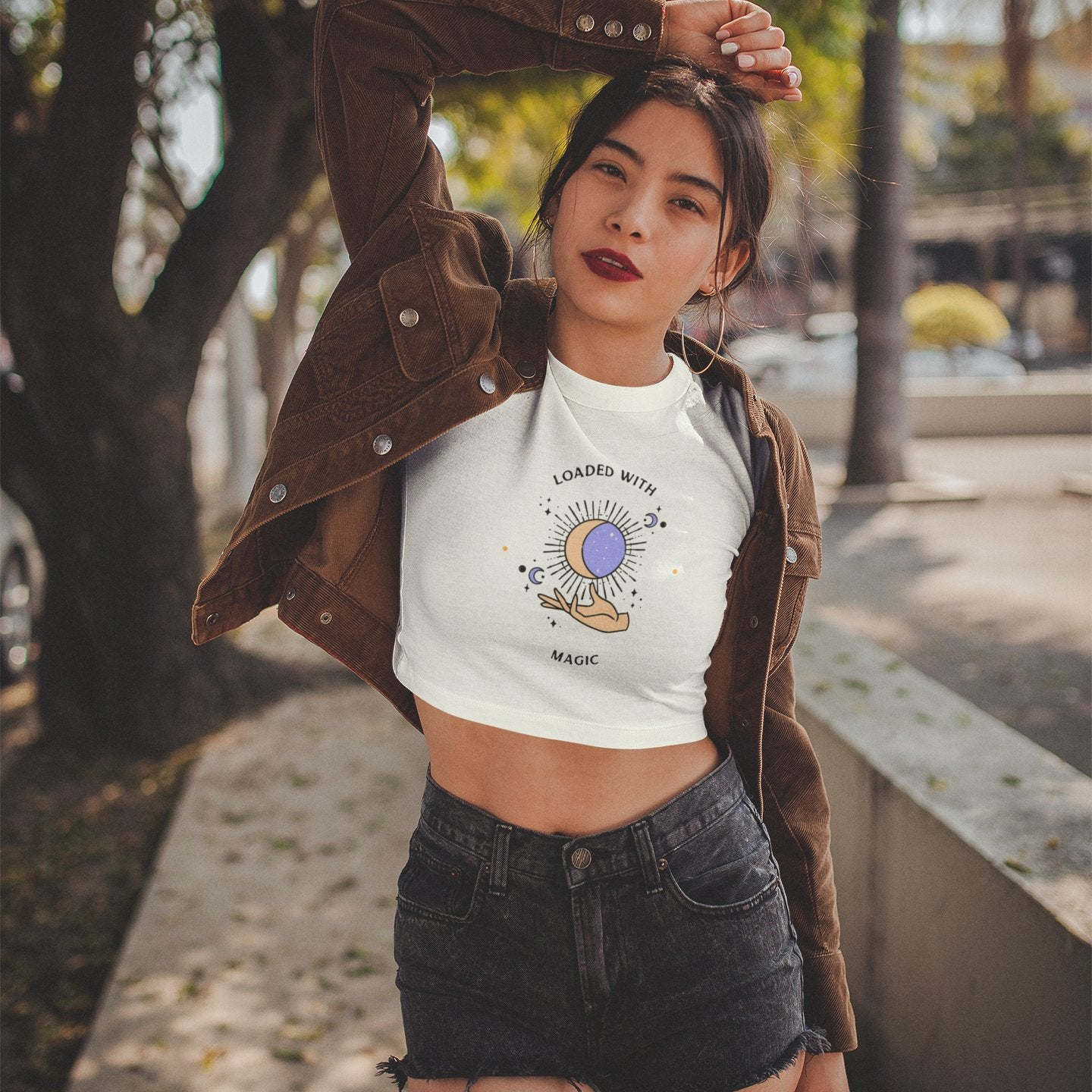 Loaded With Magic Crop Top: Celestial Charm Moon, Sun, and Stars - Threadster World