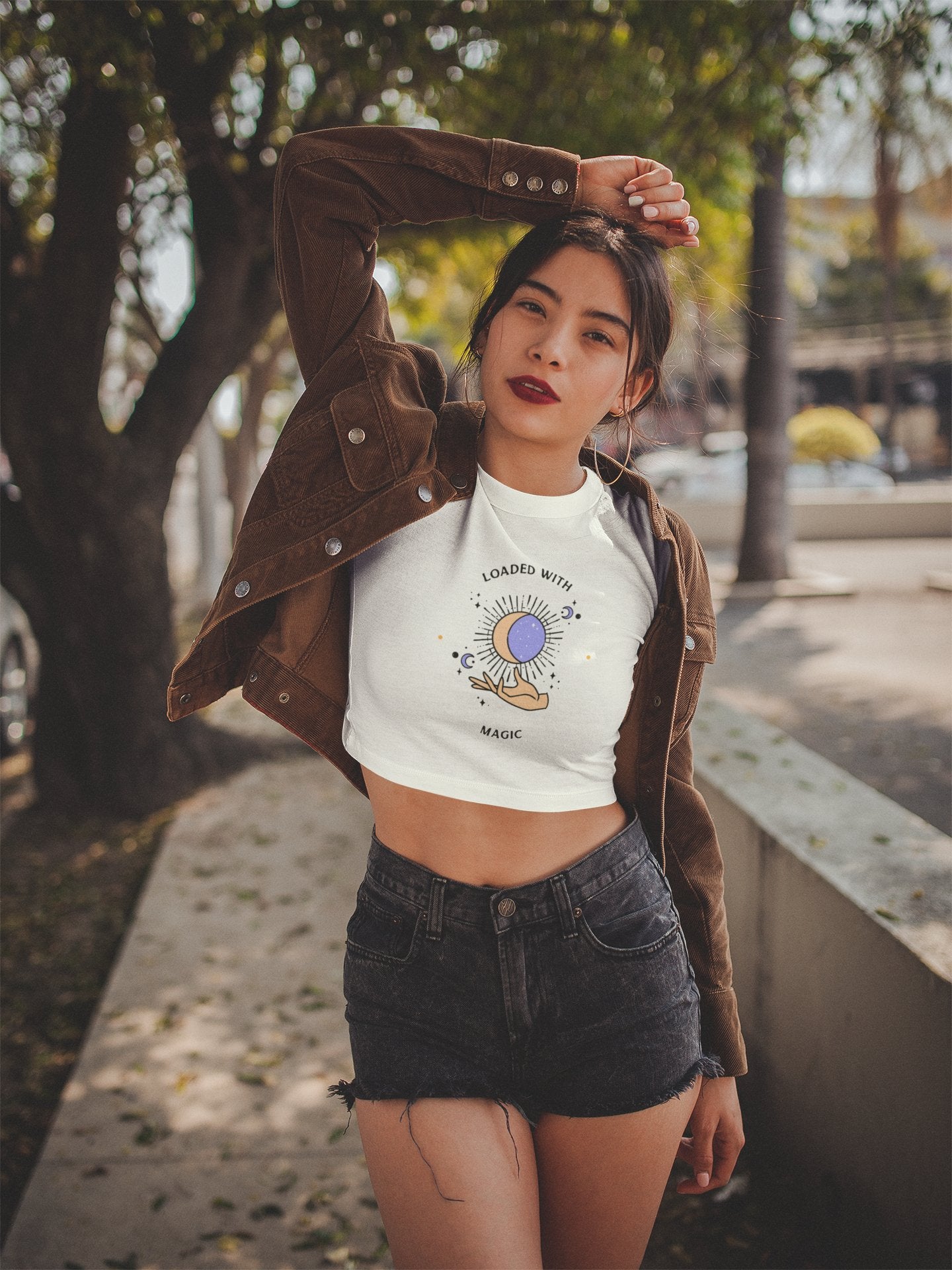 Loaded With Magic Crop Top: Celestial Charm Moon, Sun, and Stars - Threadster World