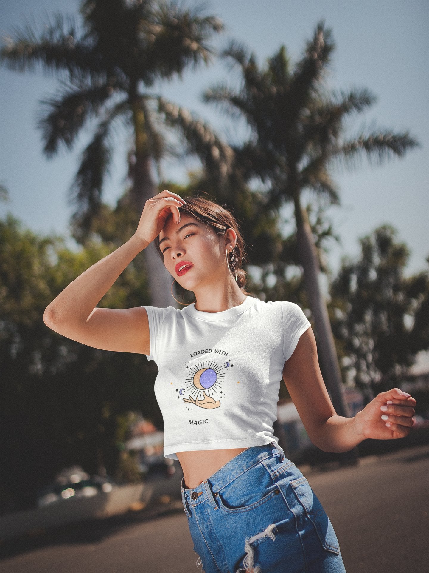 Loaded With Magic Crop Top: Celestial Charm Moon, Sun, and Stars - Threadster World