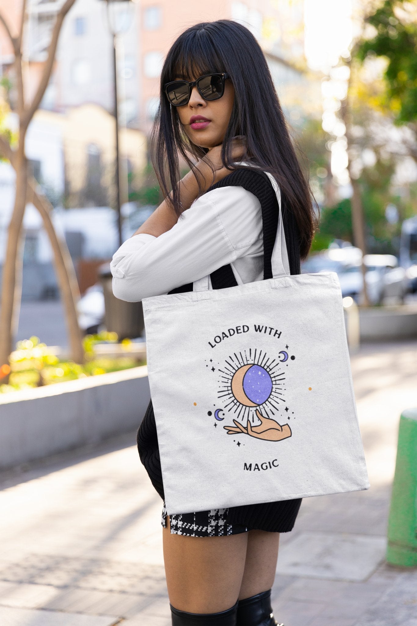 Loaded With Magic Tote Bag: Celestial Moon, Sun, and Stars Design - Threadster World