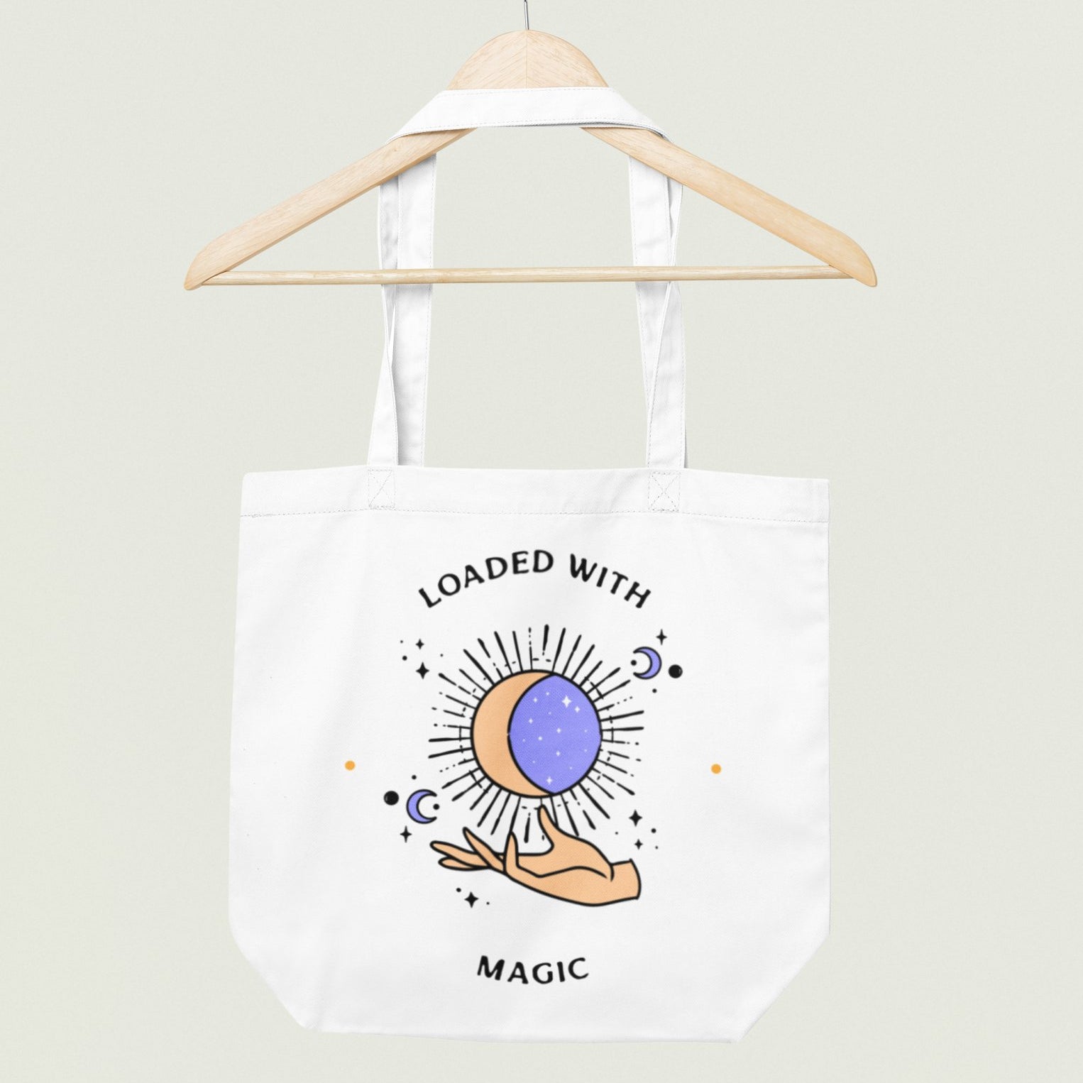 Loaded With Magic Tote Bag: Celestial Moon, Sun, and Stars Design - Threadster World