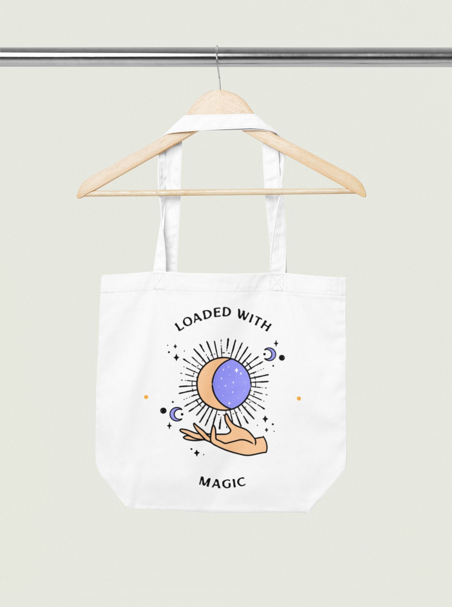 Loaded With Magic Tote Bag: Celestial Moon, Sun, and Stars Design - Threadster World