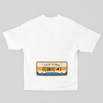 NYC Iconic Vibes Tee: Empire State Car Number Plate Design (Blue Yellow) - Threadster World