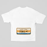 NYC Iconic Vibes Tee: Empire State Car Number Plate Design (Blue Yellow) - Threadster World