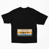 NYC Iconic Vibes Tee: Empire State Car Number Plate Design (Blue Yellow) - Threadster World