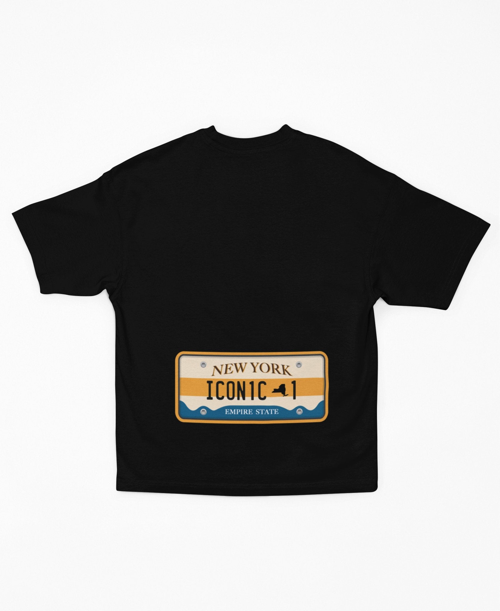 NYC Iconic Vibes Tee: Empire State Car Number Plate Design (Blue Yellow) - Threadster World